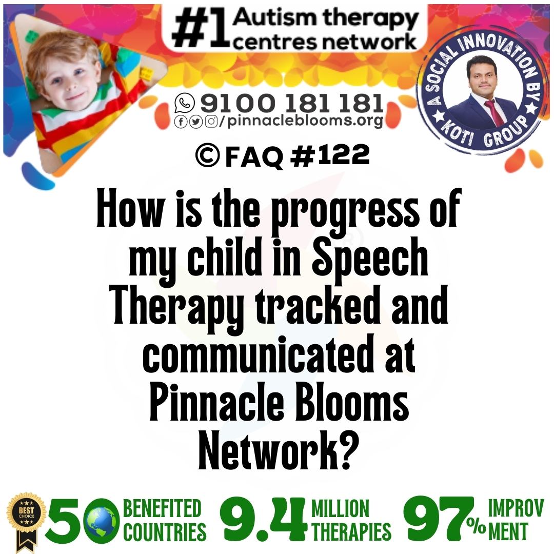 How is the progress of my child in Speech Therapy tracked and communicated at Pinnacle Blooms Network?