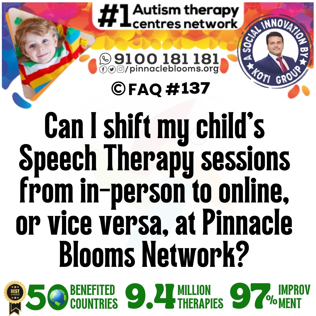 Can I shift my child's Speech Therapy sessions from in-person to online, or vice versa, at Pinnacle Blooms Network?