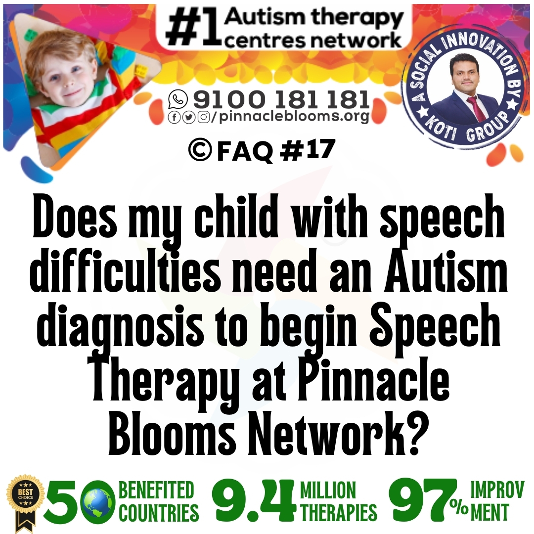 Does my child with speech difficulties need an Autism diagnosis to begin Speech Therapy at Pinnacle Blooms Network?