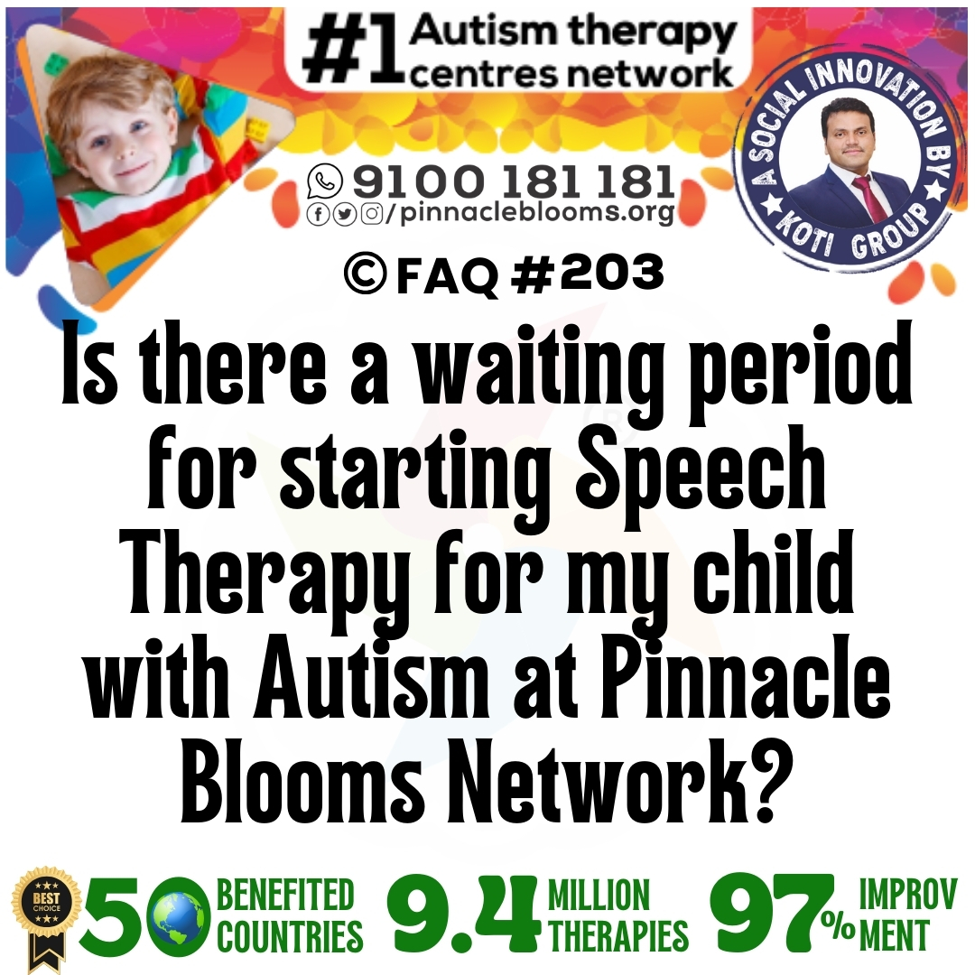 Is there a waiting period for starting Speech Therapy for my child with Autism at Pinnacle Blooms Network?