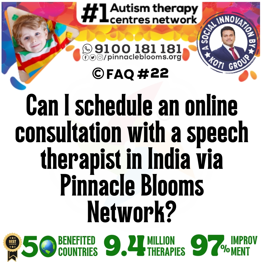 Can I schedule an online consultation with a speech therapist in India via Pinnacle Blooms Network?