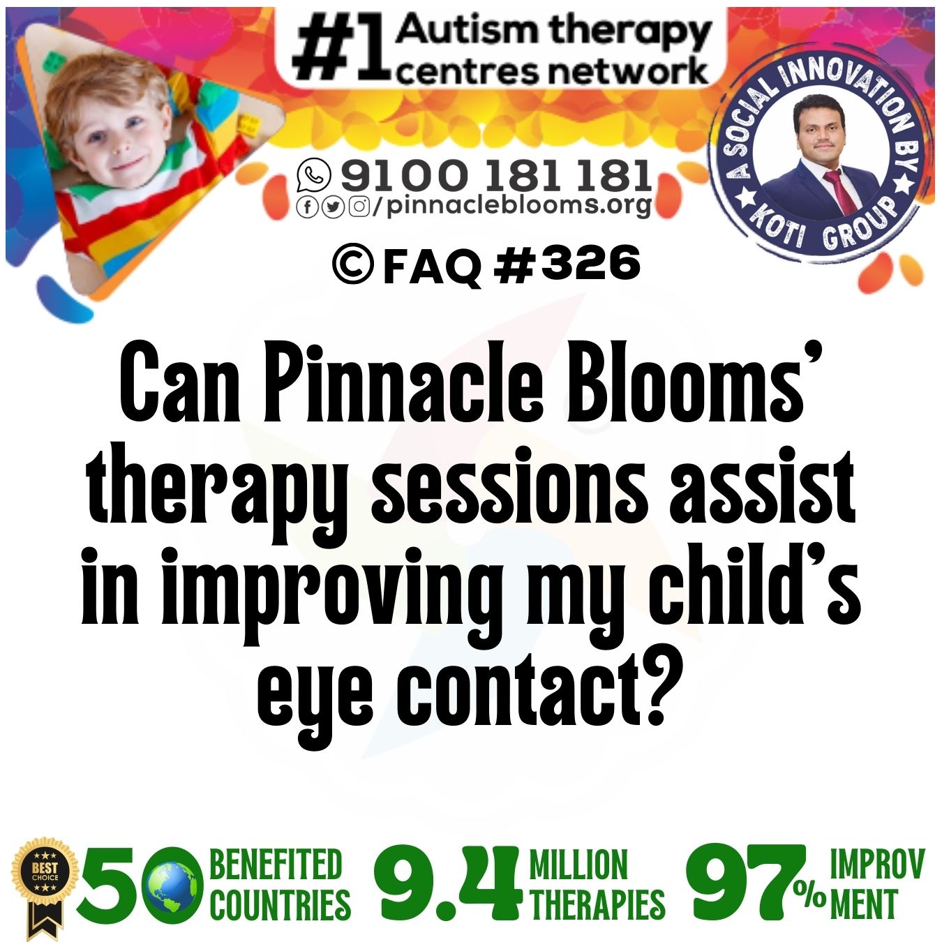 Can Pinnacle Blooms' therapy sessions assist in improving my child's eye contact?