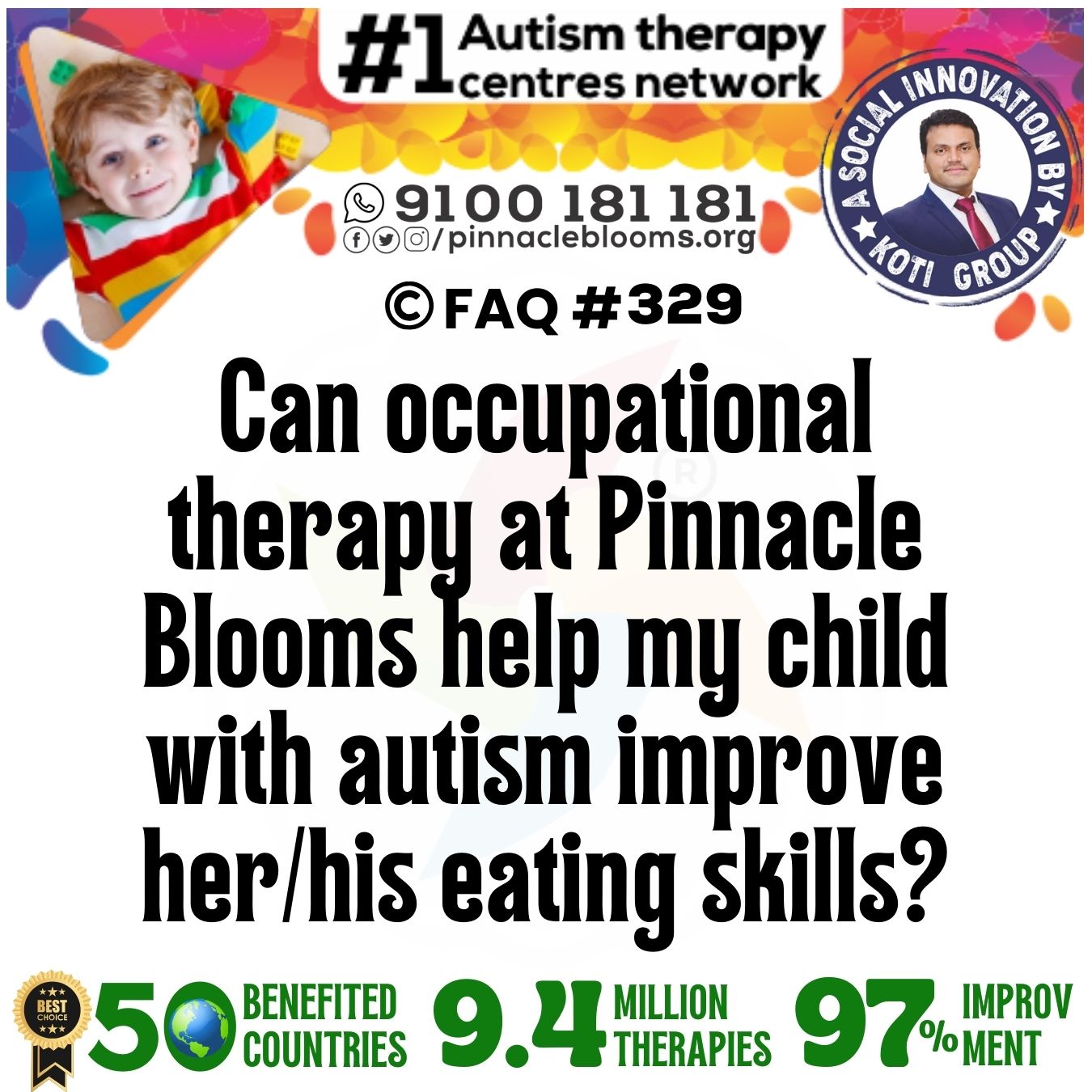 Can occupational therapy at Pinnacle Blooms help my child with autism improve her/his eating skills?