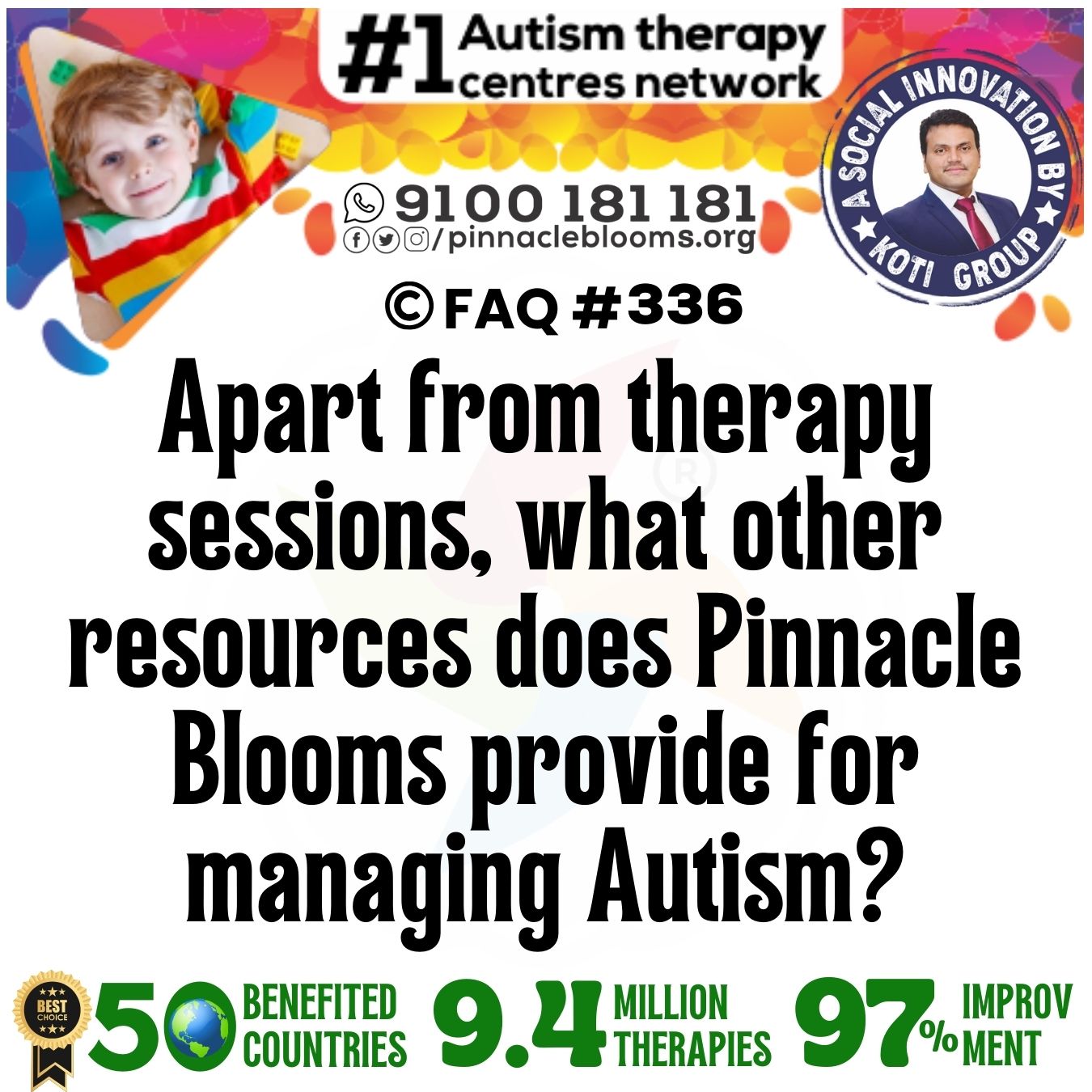 Apart from therapy sessions, what other resources does Pinnacle Blooms provide for managing Autism?