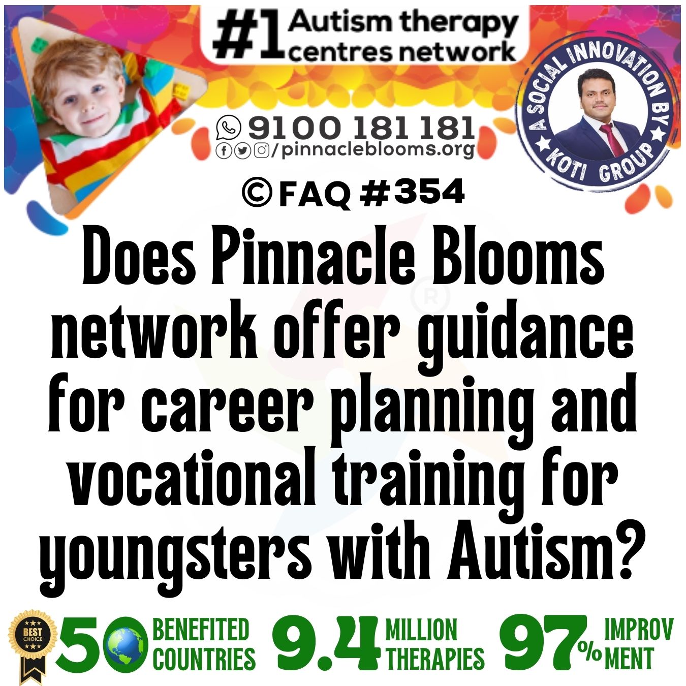 Does Pinnacle Blooms network offer guidance for career planning and vocational training for youngsters with Autism?