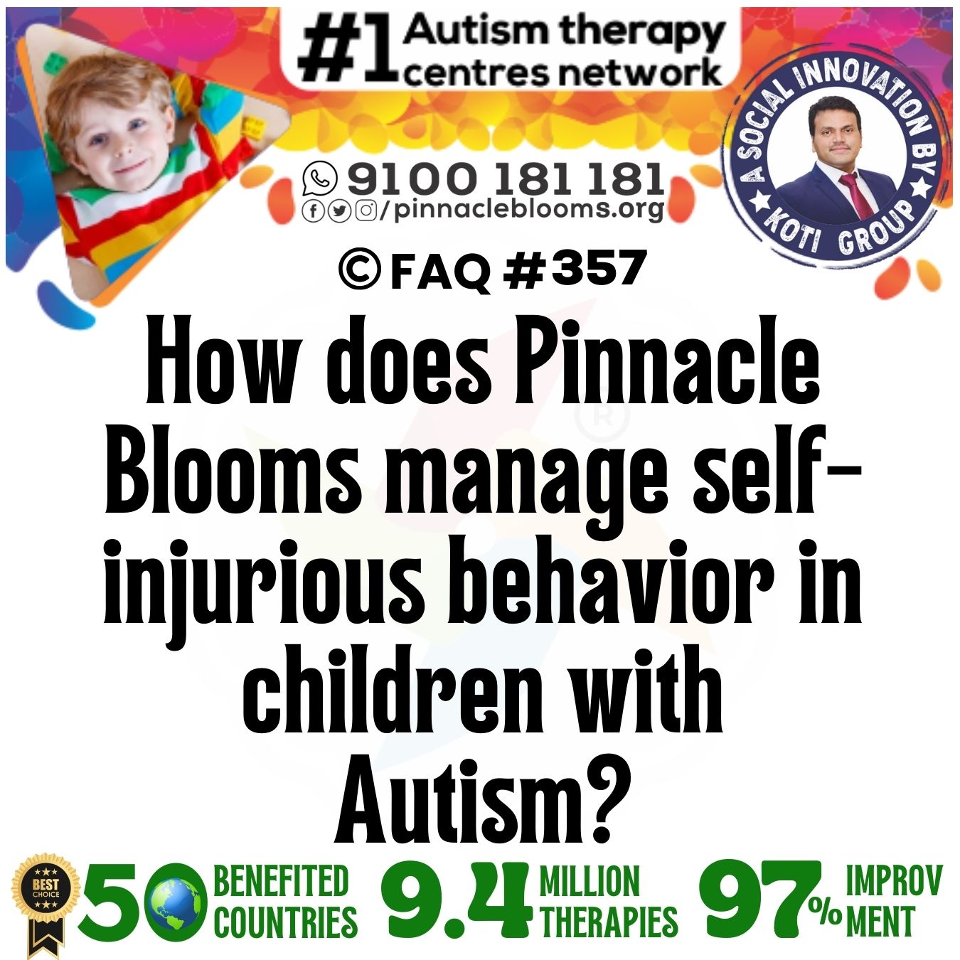 How does Pinnacle Blooms manage self-injurious behavior in children with Autism?