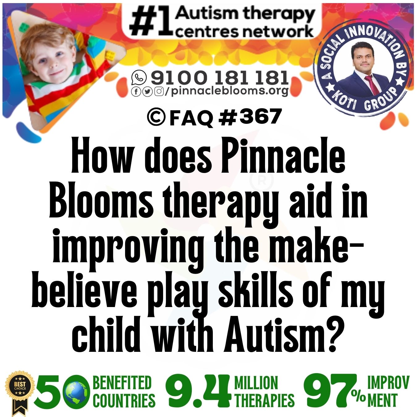 How does Pinnacle Blooms therapy aid in improving the make-believe play skills of my child with Autism?