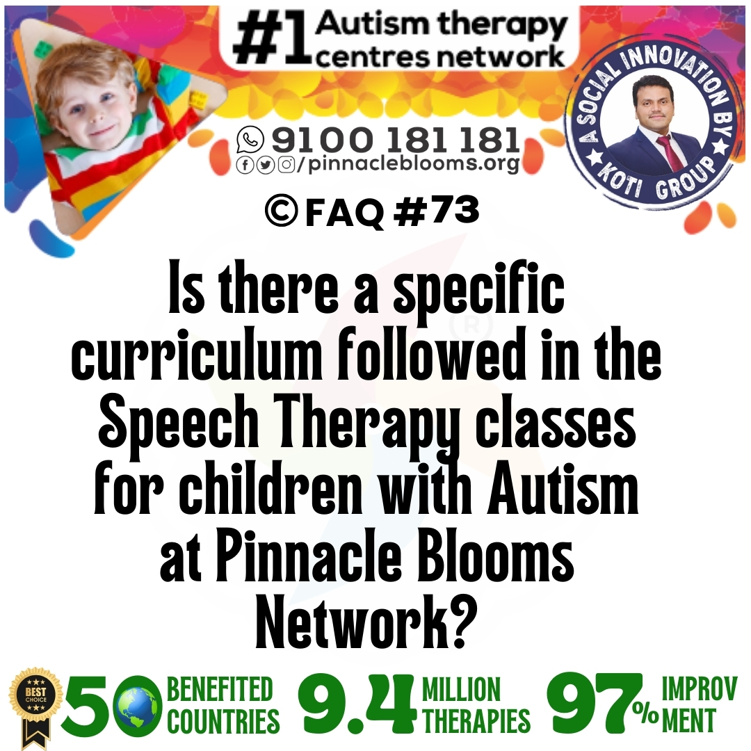Is there a specific curriculum followed in the Speech Therapy classes for children with Autism at Pinnacle Blooms Network?