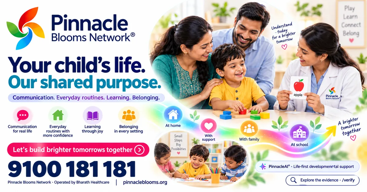 Complete Pinnacle-branded illustrative poster with a mother, father and child, professional support, everyday-life icons and 9100 181 181.