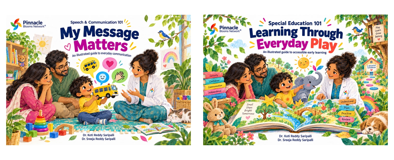 The front covers of My Message Matters and Learning Through Everyday Play, a Pinnacle 101 two-book collection.