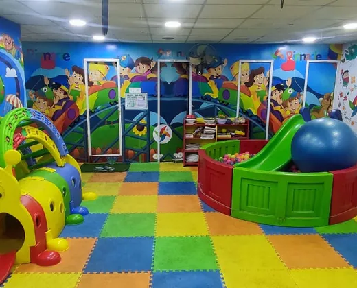 Colourful activity space inside Pinnacle Gurunanak Road, Vijayawada.