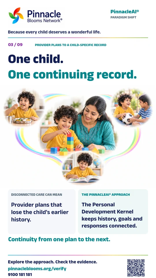 Pinnacle Paradigm Shift poster 3: One child. One continuing record. Full comparison text follows.
