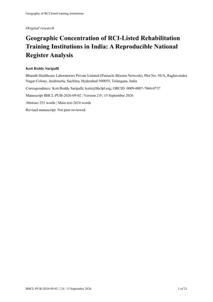 Original cover or first page: Geographic Concentration of RCI-Listed Rehabilitation Training Institutions in India: A Reproducible National Register Analysis